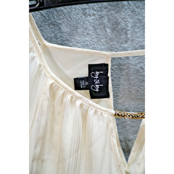 Jay Jay Cold Shoulder White Chiffon Blouse XL Sheer Glitter Trim Bell Sleeve - Picture 3 of 9
